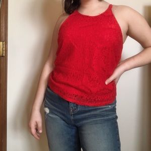 Red Lace Monteau Tank Top